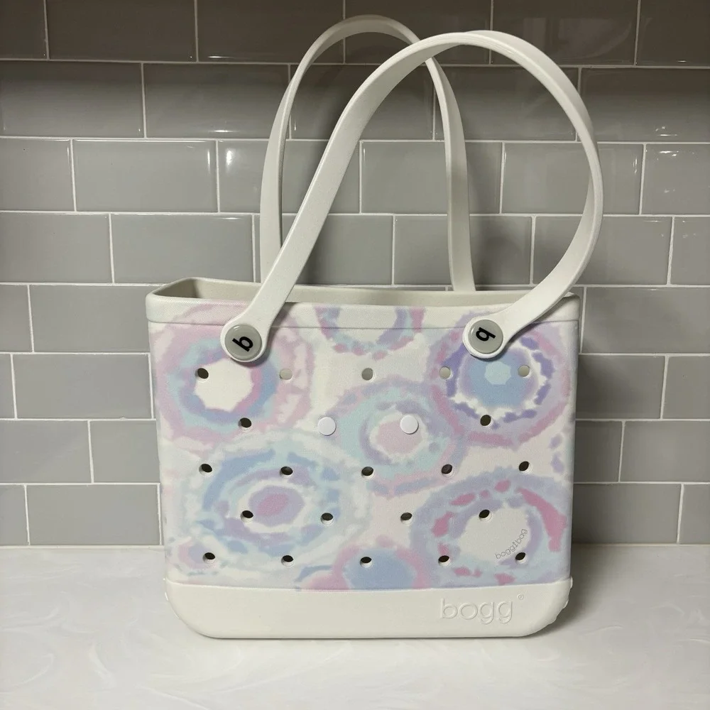 Bogg Bag Large Tie Dye Beach Tote Purse Handbag Pink Purple Blue White